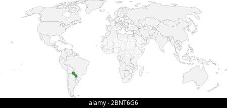 Paraguay country highlighted on world political map. Light gray background. South America. Perfect for backgrounds, business concepts, backdrop, banne Stock Vector