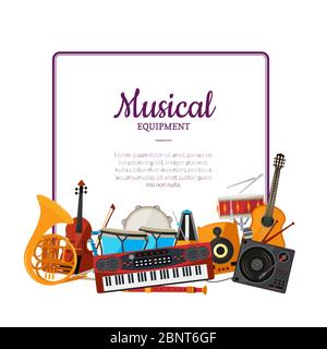 Vector cartoon musical instruments frame. Music background Stock Vector