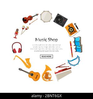 Vector cartoon musical instruments in circle Stock Vector