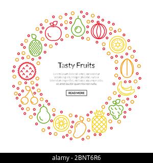 Vector line fruits icons in circle shape with place for text illustration Stock Vector