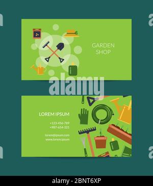 Vector flat gardening icons business card Stock Vector