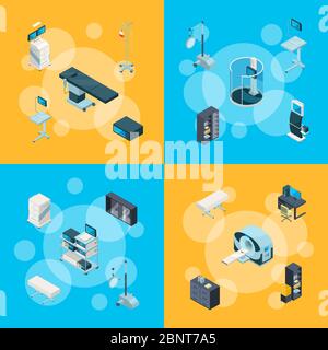 Vector isometric hospital icons infographic concept illustration Stock Vector