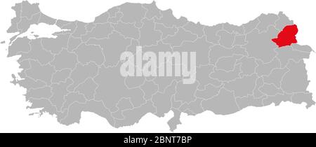 Kars province highlighted red color on turkey map vector. Gray background. Stock Vector