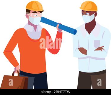 engineer and architect with mask and helmet vector illustration desing Stock Vector