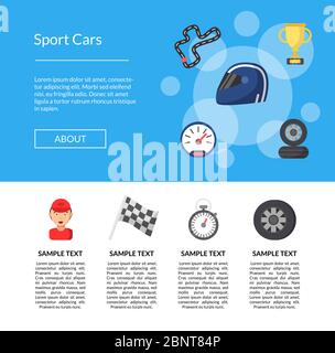 Vector flat car racing icons landing page template illustration Stock Vector