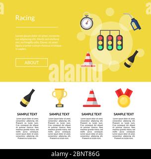 Vector flat car racing icons template illustration Stock Vector