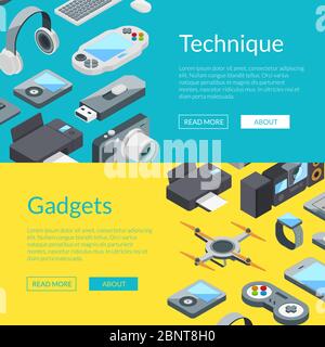 Vector isometric gadgets icons web banner templates illustration Stock Vector