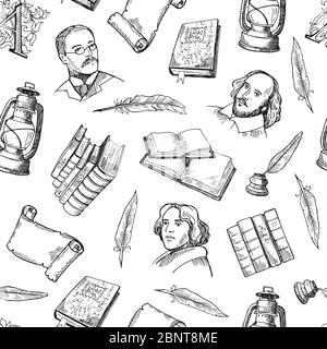 Vector hand drawn theatre elements pattern or background illustration Stock Vector