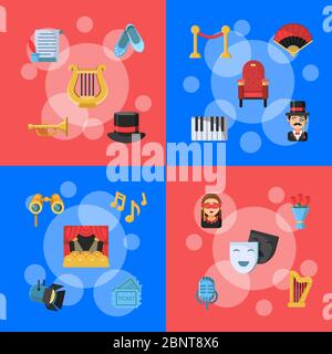Vector flat theatre icons infographic concept illustration Stock Vector