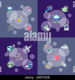 Vector flat space icons infographic concept illustration Stock Vector