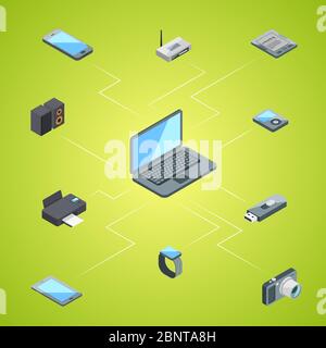 Vector isometric gadgets icons infographic concept illustration Stock Vector