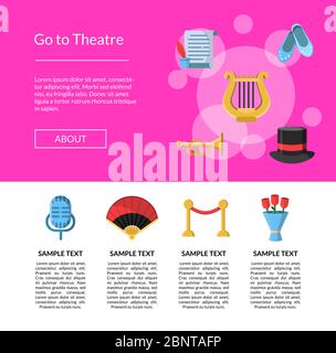 Vector flat theatre icons landing page template illustration Stock Vector