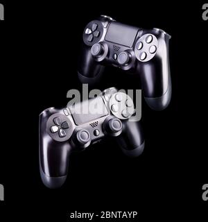Set of black video game joysticks gamepad isolated on a white ...