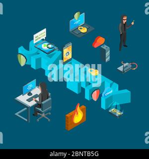 Vector isometric data and computer safety icons infographic concept illustration Stock Vector