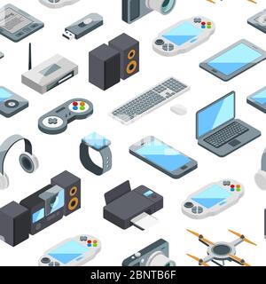 Vector isometric gadgets icons pattern or background illustration Stock Vector