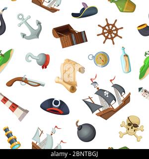 Vector cartoon sea pirates pattern or background illustration Stock Vector
