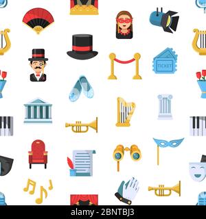 Vector flat theatre icons pattern or background illustration Stock Vector