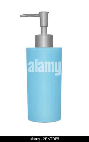 Blue soap bottle dispenser isolated on white background Stock Photo