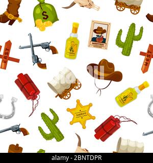 Vector cartoon wild west elements pattern or background illustration Stock Vector