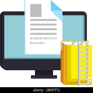 computer for education online with icons Stock Vector
