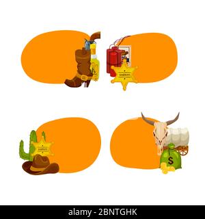 Vector cartoon wild west elements stickers isolated Stock Vector