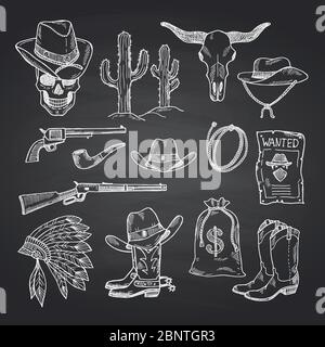 Vector hand drawn wild west cowboy set Stock Vector