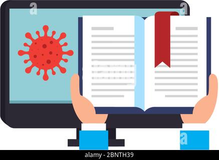 computer for education online with icons Stock Vector