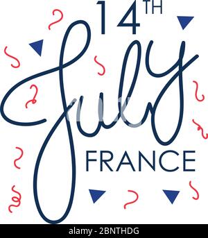 Bastille day lettering design with decorative elements over white background, flat style, vector illustration Stock Vector