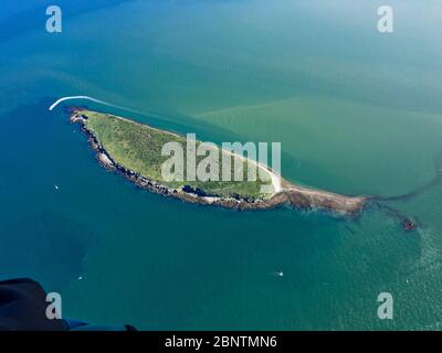Puffin Island off the coast of Anglesey in North Wales from the air. Stock Photo