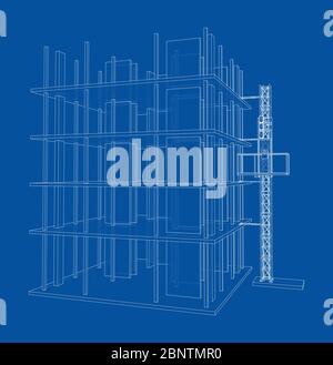 Building under construction with mast lifts Stock Vector