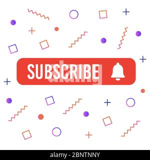 Subscribe, bell button. Red button subscribe to channel, blog. Social media background. Marketing. Vector illustration. EPS 10 Stock Vector