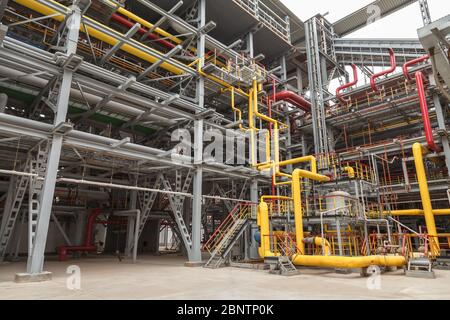 Steel pipelines. Industrial view at oil refinery plant Stock Photo