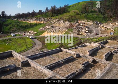 OAKLAND, CALIFORNIA, USA, APRIL 4, 1992 - Home foundations in aftermath of October 1991 wildfires in Hiller Highlands housing development. Stock Photo