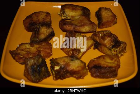 Bengali Traditional Rohu Fish Fry also called Rui Maach Bhaja Stock Photo