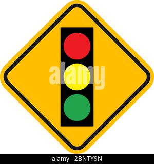 Traffic Light ahead sign vector. Yellow diamond background. Stock Vector