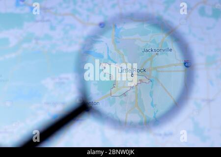Los Angeles, California, USA - 1 May 2020: Little Rock City Town name with location on map close up, Illustrative Editorial Stock Photo