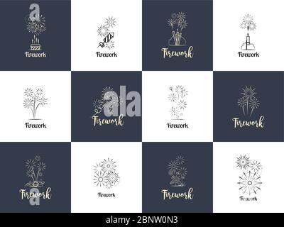 Firework logo design set on white background. Vector illustration Stock Vector