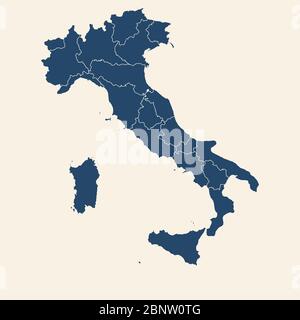 Modern design Italy map with provinces. Cyan blue, cream white background. Perfect for business concepts, backgrounds, backdrop, poster, sticker, bann Stock Vector
