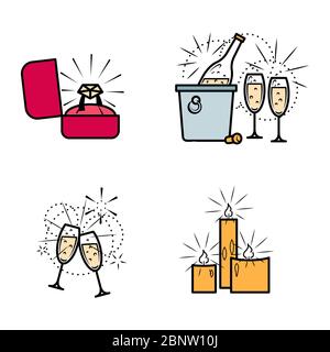 Engagement wedding items icons set. Vector illustration Stock Vector