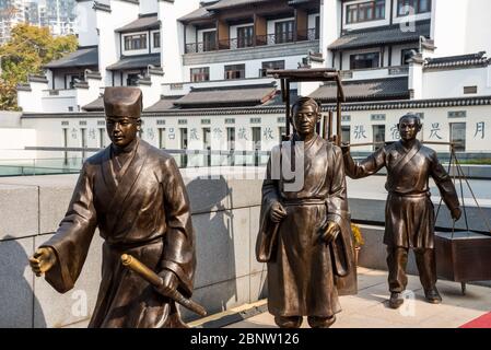 Statue acient Chinese student  of Ming Dynasty went to the capital together to take the examinations, located in Nanjing, China. Stock Photo
