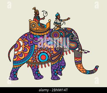 Indian ornate maharajah on the elephant. Vector illustration Stock Vector