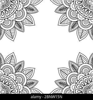 Indian floral frame for coloring pages book. Vector illustration Stock Vector