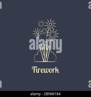 Firework company logo design on the dark background. Vector illustration Stock Vector