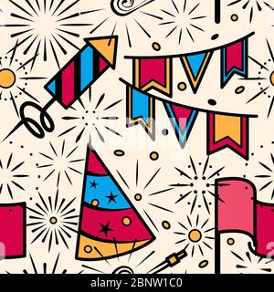 Party celebration with fireworks seamless pattern. Vector illustration Stock Vector