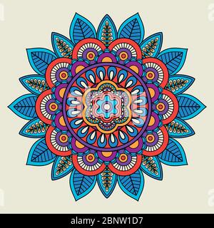 Round floral bright colored motif. Vector illustration Stock Vector