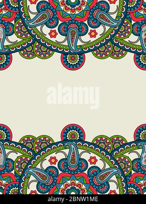 Indian paisley boho mandalas frame, vertical format. Vector illustration Stock Vector