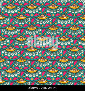 Ethnic boho doodle seamless pattern in retro colors. Vector illustration Stock Vector