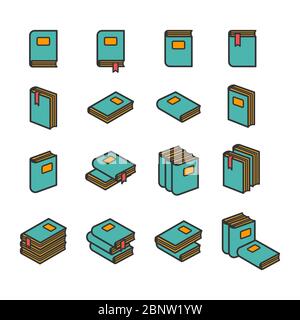 Office folders with labels flat icons set. Vector illustration Stock Vector