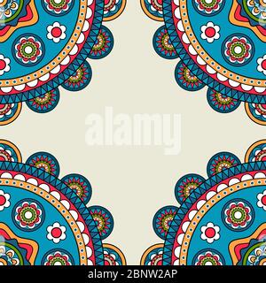 Indian rossetes doodle hippie frame. Vector illustration Stock Vector