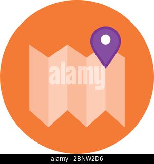 paper map with pin location block style Stock Vector